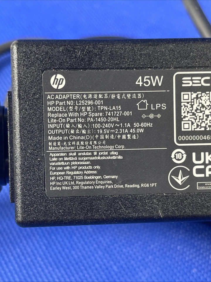 Cargador adaptador de CA de 45 W para HP TPN-LA15 19,5 V 2,31A con cable de alimentación de PC Foto 3 de 4