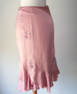 ERMANNO SCERVINO Pink Silk Embroidered Floral Ruffle Skirt 42 6 