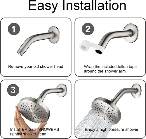 New Rain Showerhead Fixed Shower Angle Adjustable Shower Head-Brushed PSH1211 - 第 5/5 張圖片