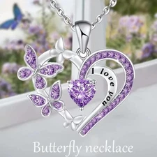 Love Butterfly Silver Plated  Necklace Fashion Women Friends Christmas Gift