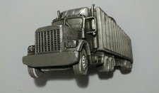 VTG 1980 Pewter 3d Belt Buckle Big Rig Semi Truck 18 Wheeler Driver Thumbs Up