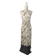 Cato Tropical Leaf Maxi Dress Halter Neck Side Slits Stretch Resort Cruise S