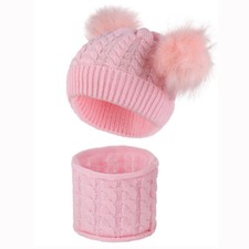 Newborn Kids Baby Boy Girl Pom Pom Hat Winter Warm Knit Beanie Cap Scarf Set New
