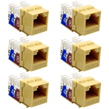 6 Pcs Cat6 RJ45 Network LAN Ethernet Keystone Jack 110 Punch Down Snap In Ivory