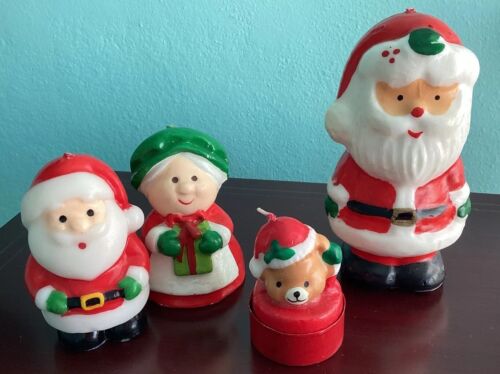 Lot Of 4 70s Vintage Holiday Character Candles Santa, Mrs Claus, Puppy - Picture 1 of 6