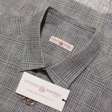 Luciano Barbera NWT Casual Button Down Overshirt Size M in Gray/Multi 100 Linen