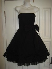 BCBGMAXAZRIA black fit/flare corset bodice tulle ruffle/lined bead party dress 0