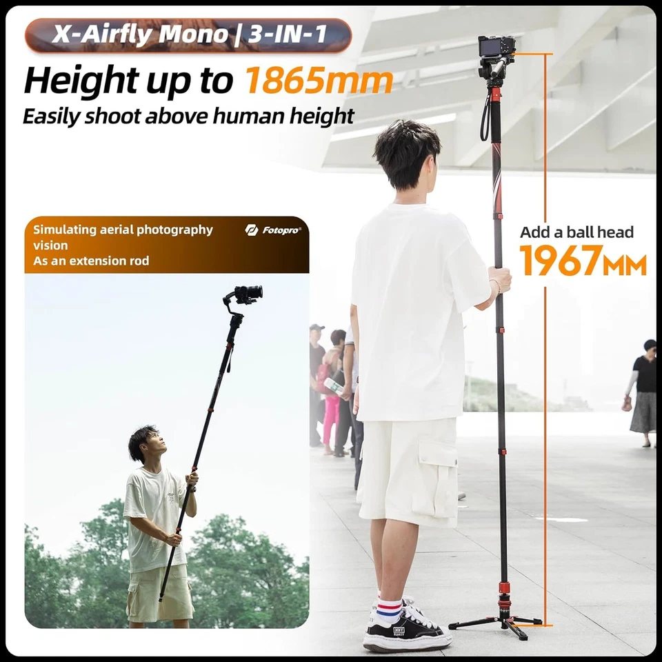 Fotopro X-Airfly Monopod with Feet 73'' Carbon Fiber 3-in-1 Travel Monopod - Image 3 of 4