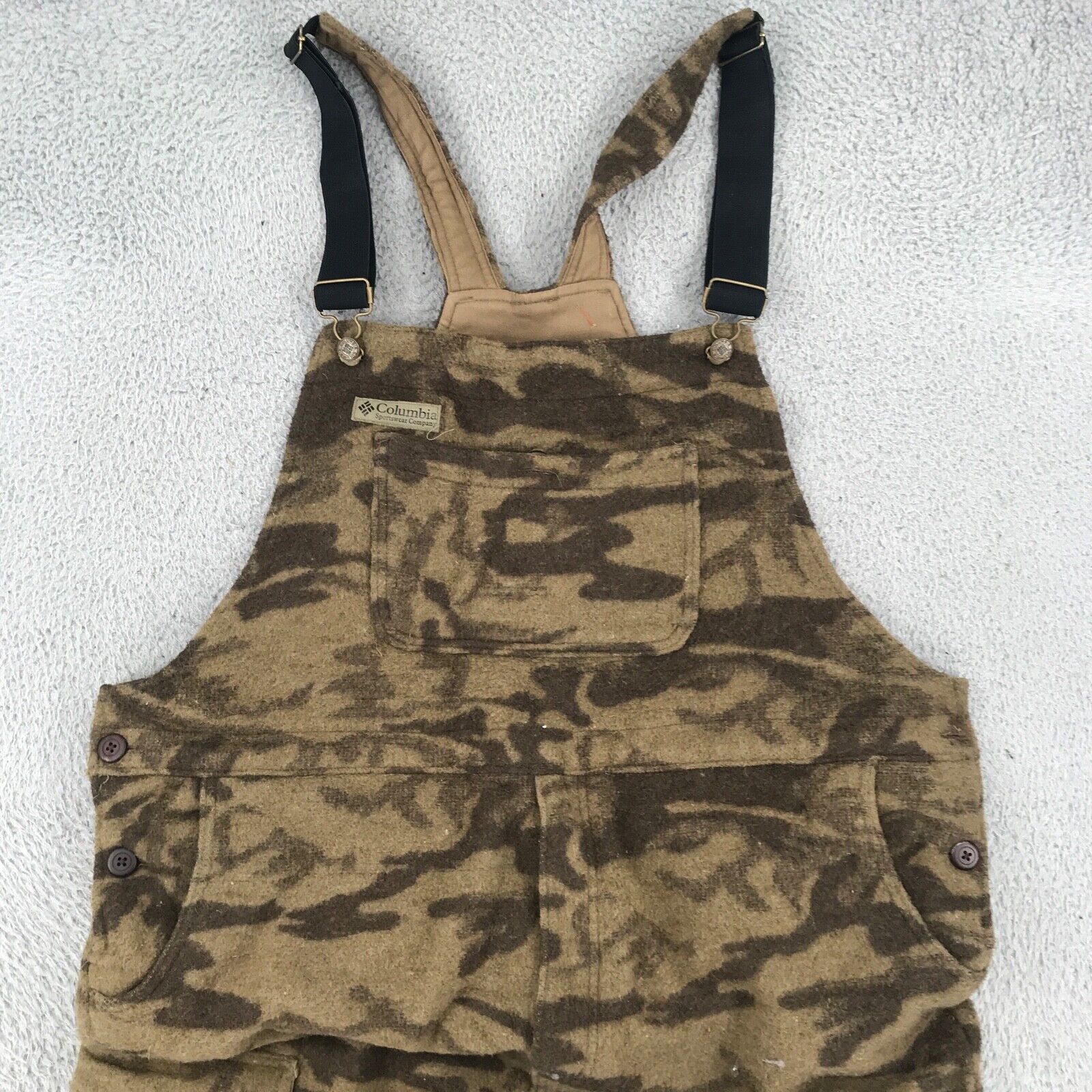 Columbia Overalls Cargo Adult XL Brown Wool Camouflage Hunting Bib 13331