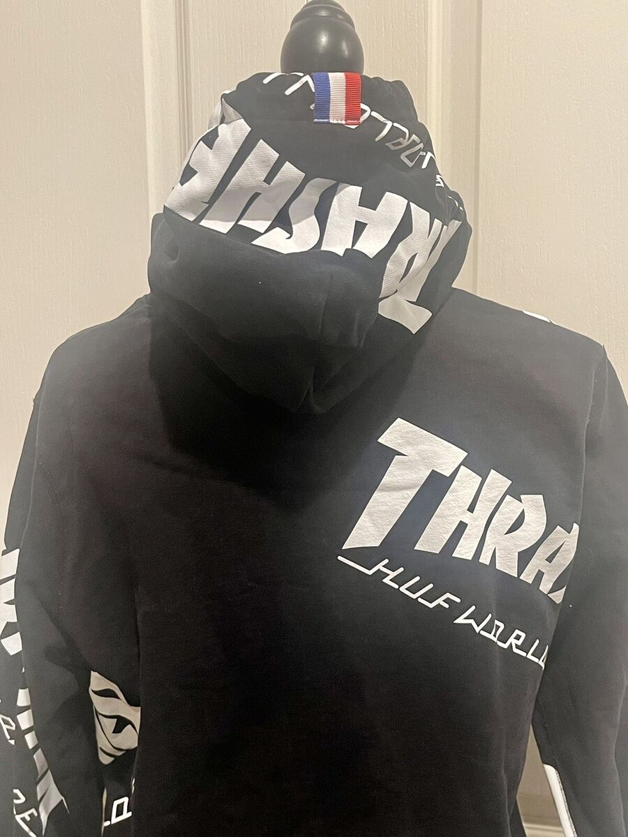 HUF Thrasher Hoodie X Worldwide Collab Skater Streetwear HUF Thrasher Hoodie X Worldwide Collab Skater Streetwear