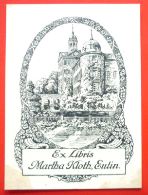Exlibris, Bookplate ''Martha Kloth, Eutin'' Landscape, Art Nouveau, Castle