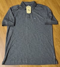 100 Tommy Bahama Men's Medium Striped Polo Shirt Regular Fit S/S Coal Black NWT