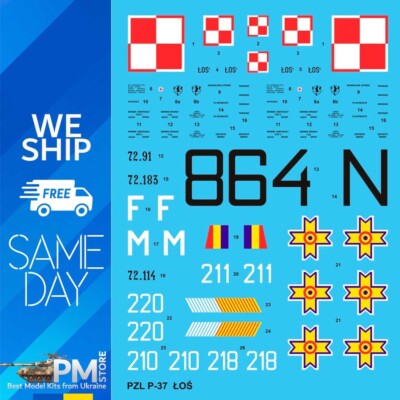 Techmod 48066 1/48 SPZL-37 ''Moose'' 1939-1941 Polish Bomber aircraft Wet Decal