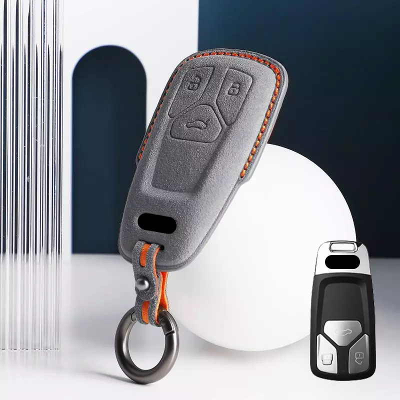 Suede Leather Car Key Case Cover Bag For Audi A4 A5 S4 S5 B9 8W 4M TT TTS Q7 RS - Image 4 of 4