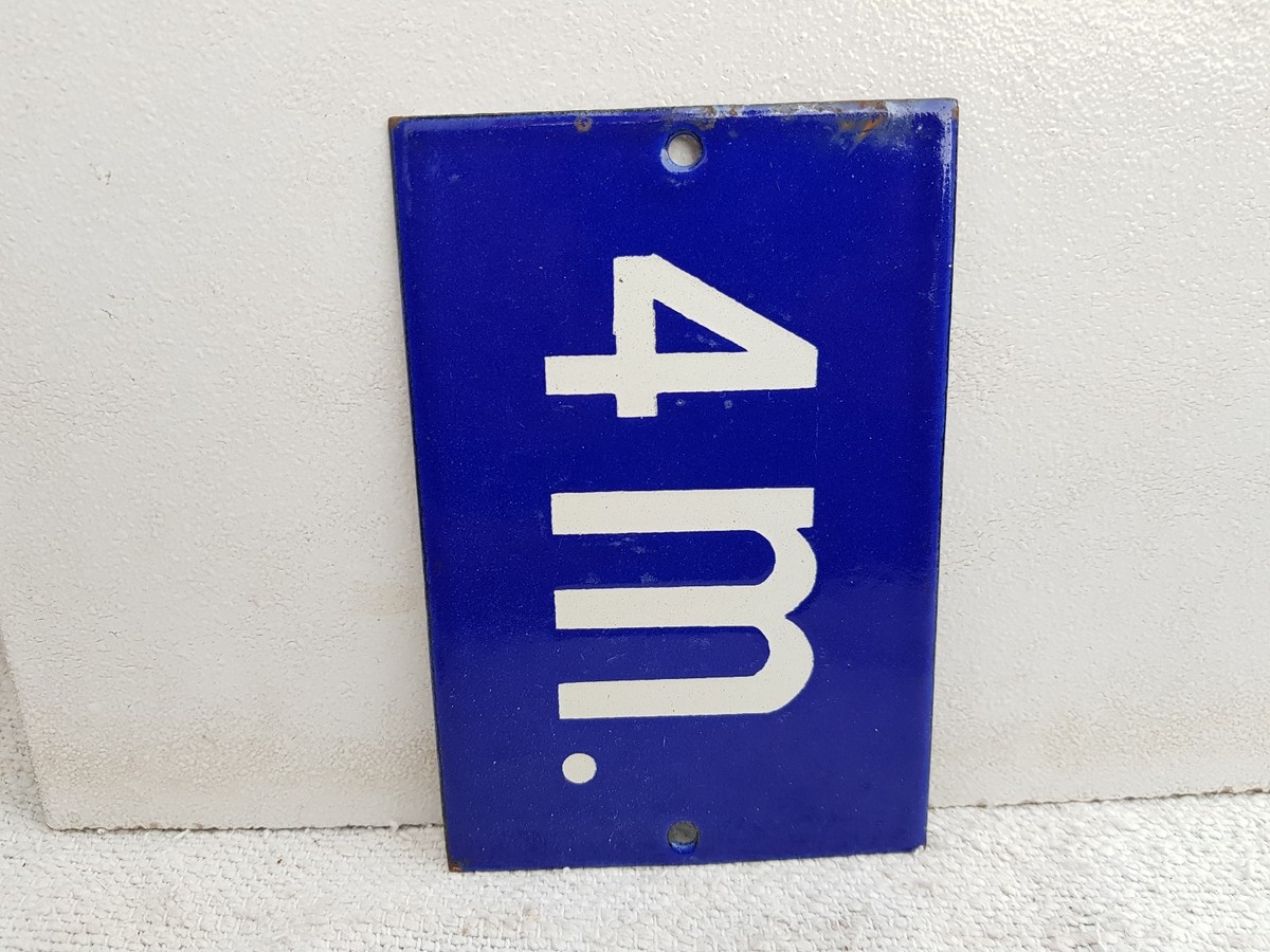 1950s Vintage Blue White Enamel Sign Board 4m Mark