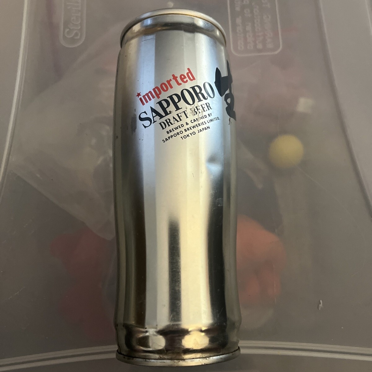 Sapporo Draft Beer 22 oz Crimped Steel Beer Can Top Opened Shows