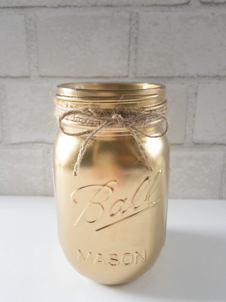 Centro de mesa tarro de masón dorado Foto 3 de 4