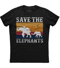Nueva camiseta negra de algodón de manga corta estampada Save The Elephants para hombre