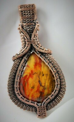 Copper Wire Wrap Pendant Mookaite Elegant Handcrafted !