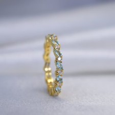 Marquise Cut Simulated Aquamarine Classy Eternity Ring In 14K Yellow Gold Plated