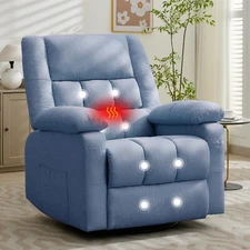 Swivel Rocker Recliner Chair  Manual with Massage & Heat Linen for Living Room