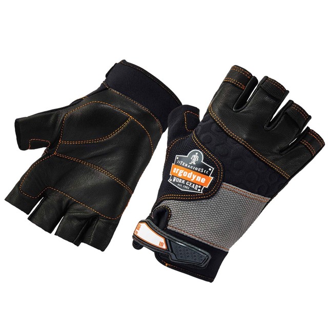 Ergodyne 901 Fingerless Leather Impact Protection Work Gloves, Black eBay