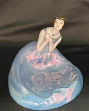 Used Old Noritake Deco Lady Lusterware Trinket Box Ashtray Art Woman ashtray