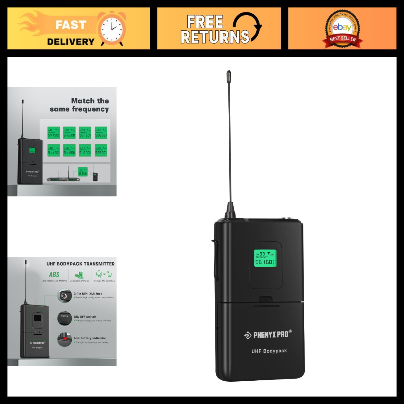 UHF Bodypack Transmitter 561.6 MHz Wireless Microphone System - Professional Sou