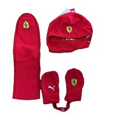 Puma-Ferrari Scarf Hat Gloves Red Kids Mini Cats Set Rossi Corsa Size M