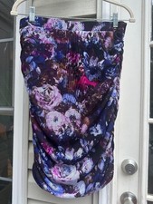 Cache Woman Rushed Skirt, Purple Floral Stretch Elastic Waist, Size 8