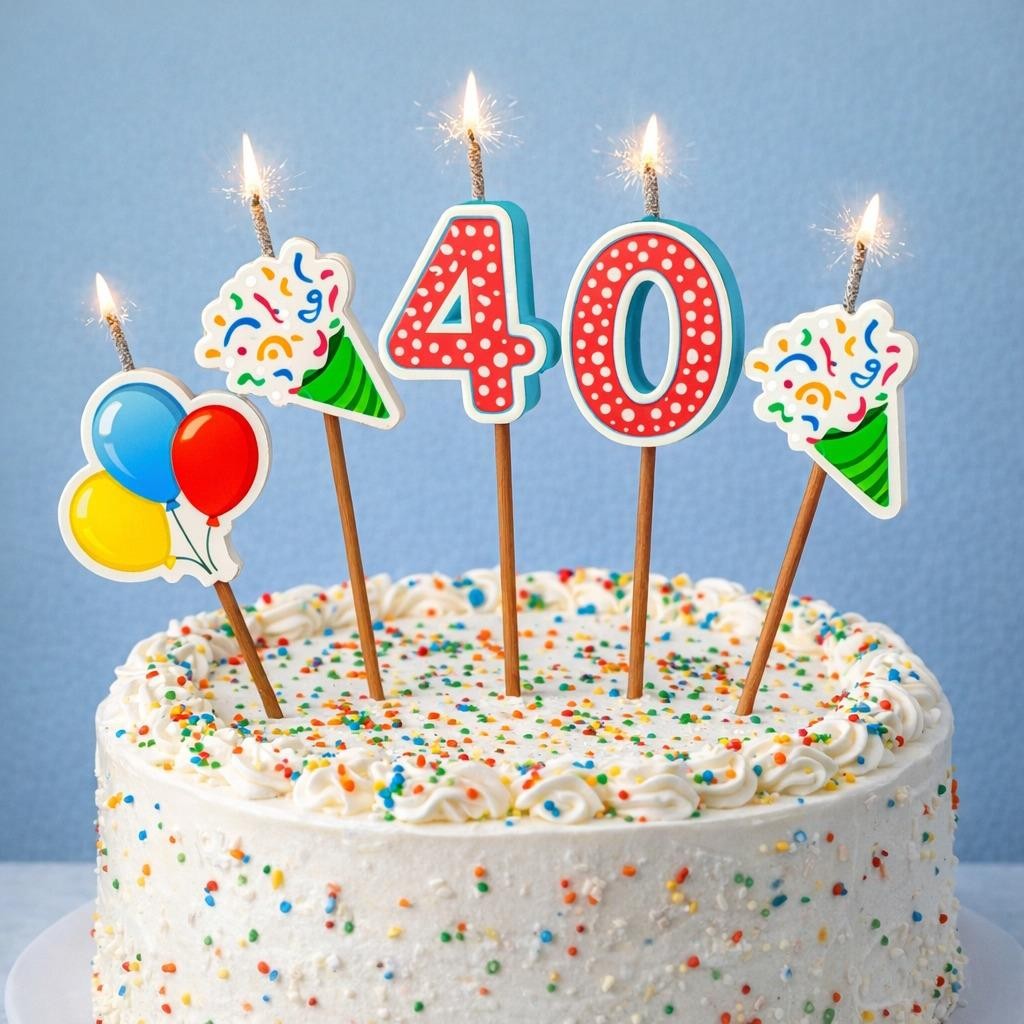 40th Milestone Candles Happy Birthday Age Number Cake Topper Party Decoration