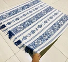 TENUN IKAT ETHNIC HANDWOVEN TEXTILES INDONESIA FOR BLANKET HOME DECOR WHITE BLUE