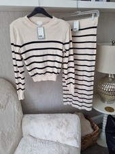 H&M Womans Co Ord SET Size Small Striped, Cream& Black Brand New With Tags