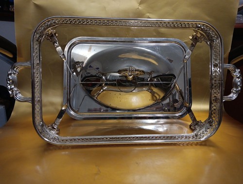 Antico scalda casseruola 12" con coperchio placcato argento con piedini - Foto 8 di 11