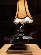 VINTAGE CRESCENT CAST IRON STOVE SALESMAN'S SAMPLE  LAMP WITH ACCESSORIES MCM