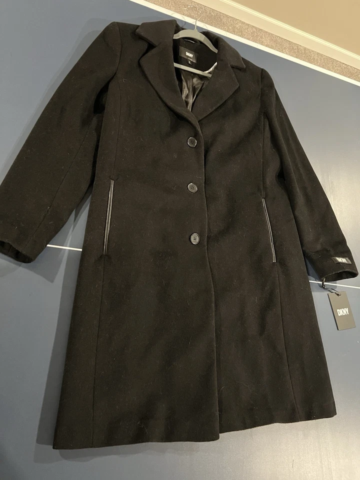 Gabardina para mujer DKNY cuello nudo lana caminante talla L manga larga DL2MW491 Foto 3 de 4