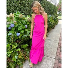Sheln summer sundress size 0XL straps tie halter neck fuchsia pink flared maxi