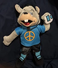 Chuck E. Cheese 12 Inch Plush With Peace Sign Shirt And Has Walkman Headphones.