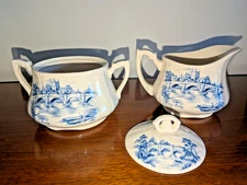 ENGLISH BRIDGES  Alfred Meakin Staffordshire Creamer & Covered Sugar WYE Bridge