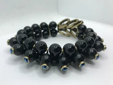 Giles & Brother Garland Bracelet Black Bead Blue Crystal Brass Hardware