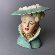 Vintage LADY HEAD VASE Napco 1959 Turquoise Dress
