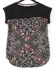 Jolt Shirt Womens Small Black Pink Floral Short Sleeve Pocket Boho Casual Top