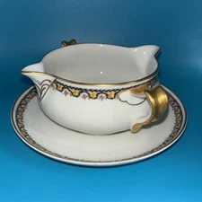 Haviland Limoges France Gravy Boat Attach Underplate Schleiger 110 Rose Garland