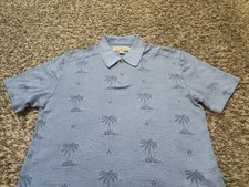 Tommy Bahama Polo Shirt Mens Medium Blue Floral Silk Cotton Blend Short Sleeve