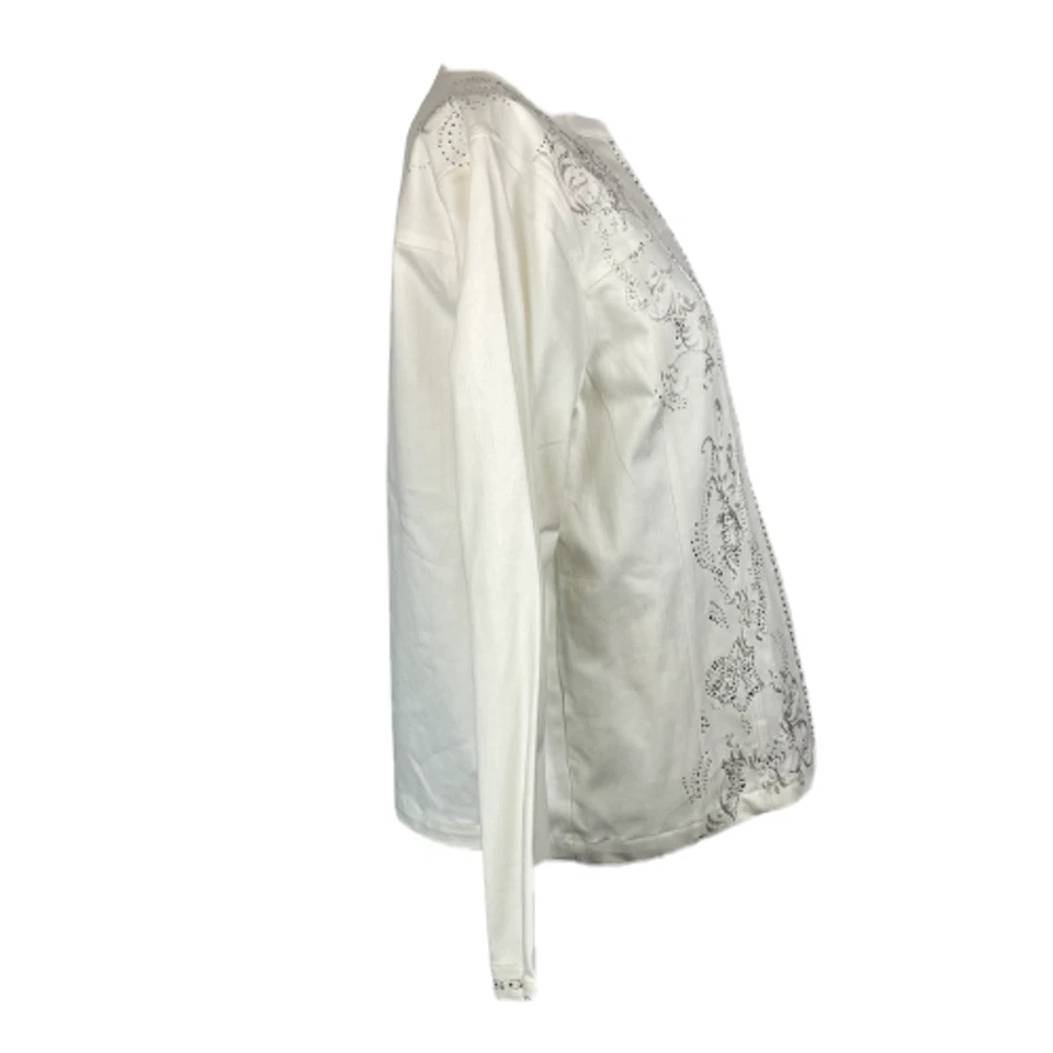 New Quacker Factory Jacket Womens Sz M White Jean Cotton Embroidered Rhinestone - Image 3 of 4