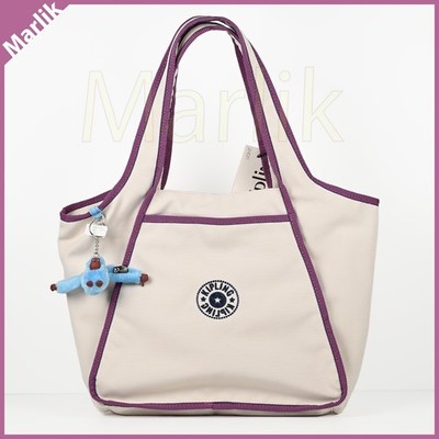 Genuine Kipling Carmela Shoulder Tote Bag Terra Tan w  Monkey Keychain Clip, New