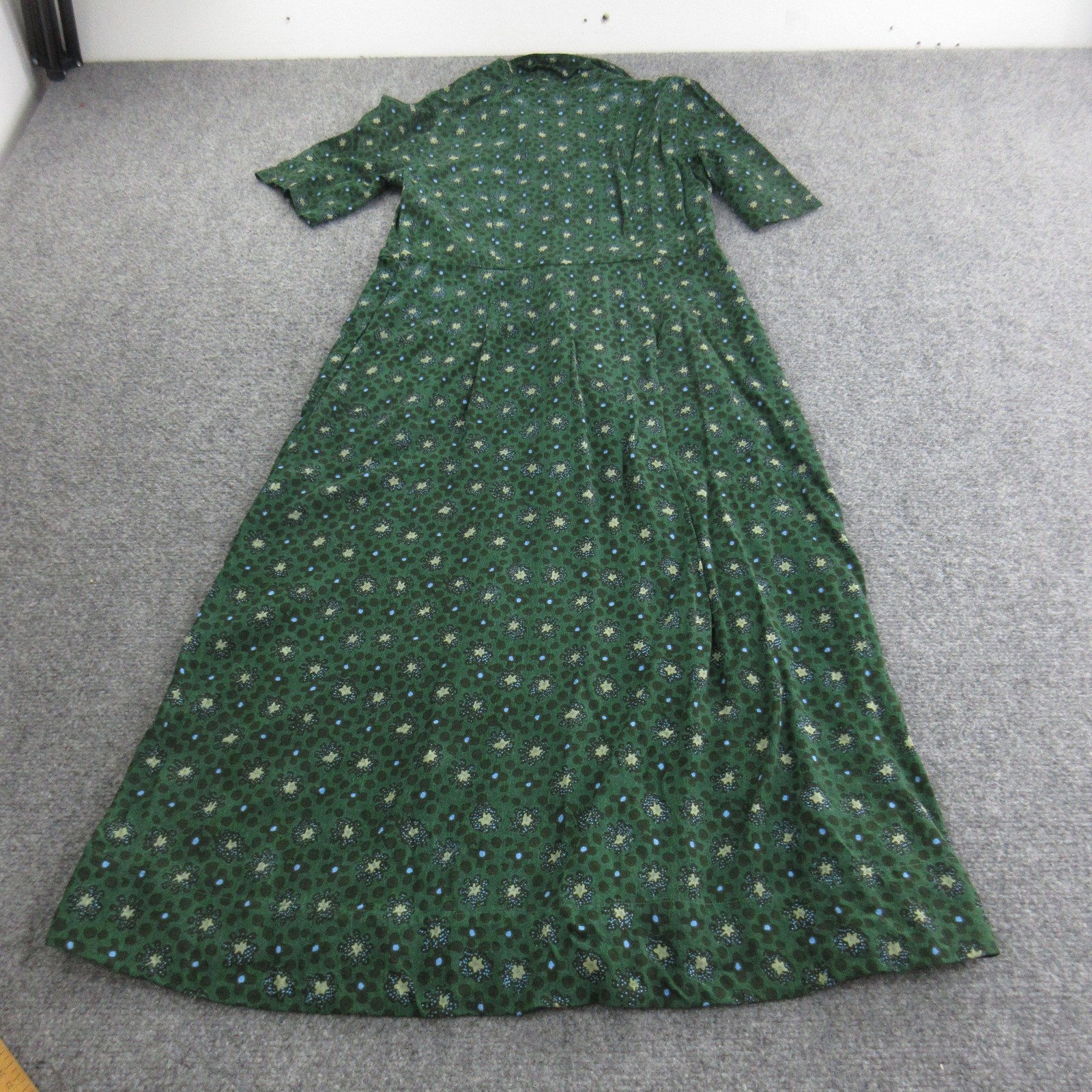 Toast Dress Womens 8 Green Floral Maxi Shirt Dress Button Front Short Sleeve