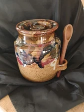 Bruce Larabee Handcrafted Stoneware Crock With Lid Multi Colored With Glazing