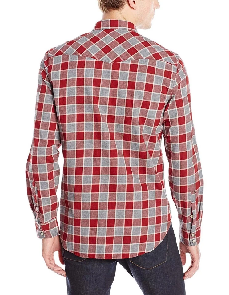 Camisa a Cuadros Lucky Brand Santa Fe Western Roja Gris Para Hombre Talla Grande Perla Broches a Presión Foto 2 de 4