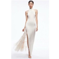 🆕NWT Alice + Olivia Ryn Slit Tulle Panel Satin Maxi Dress Gown Bridal $325  Sz